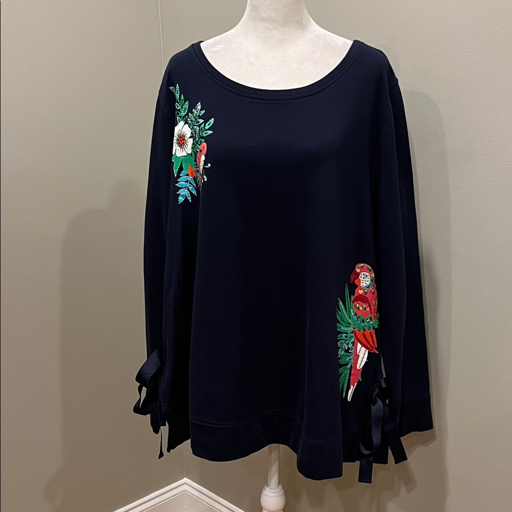 Crown & Ivy Navy Embroidered Sequins Long Sleeve Sweatshirt